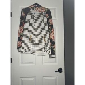 7th Ray Floral Stripe Raglan Pullover Hoodie Sweatshirt  Xl Multicolor Nwt